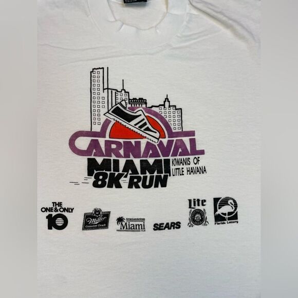 VINTAGE Carnival Miami 8k Run Graphic T-shirt Men Large USA 90s Single Stitch - Picture 2 of 7